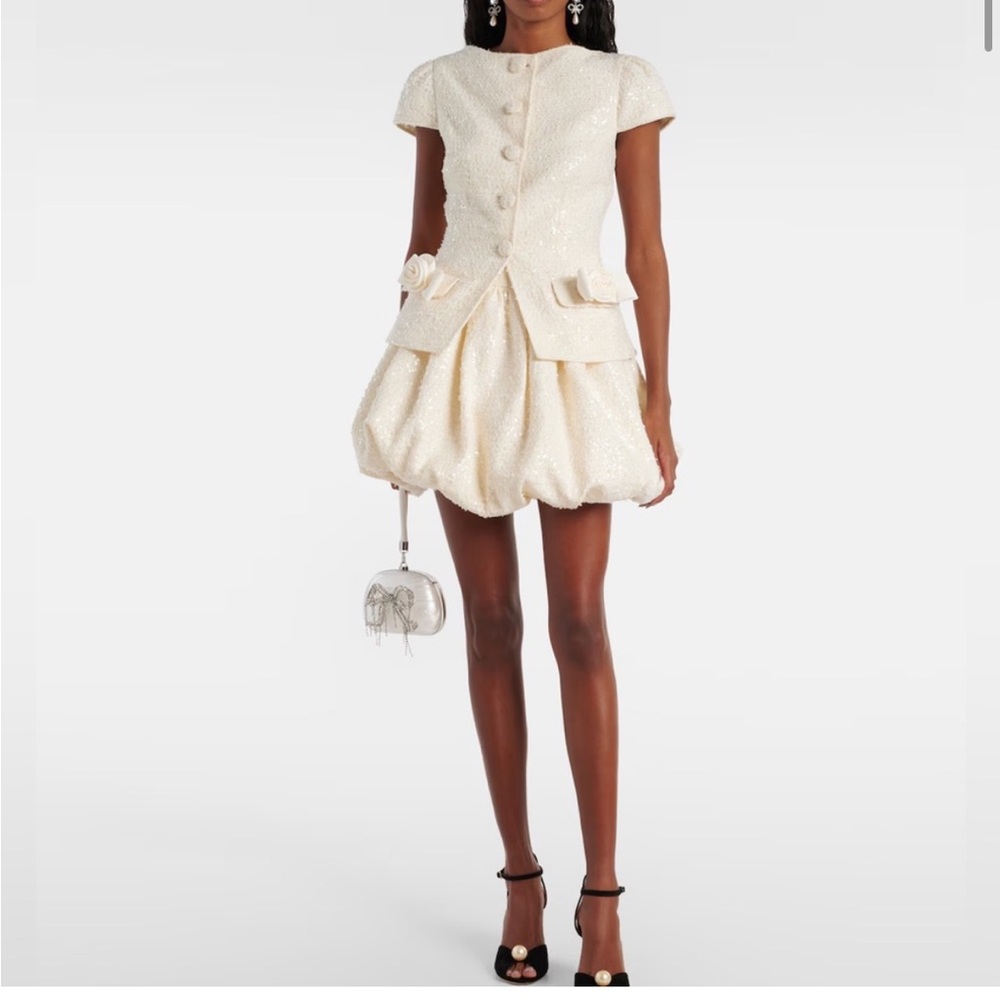 Self Portrait Bow Detail Boucle minidress